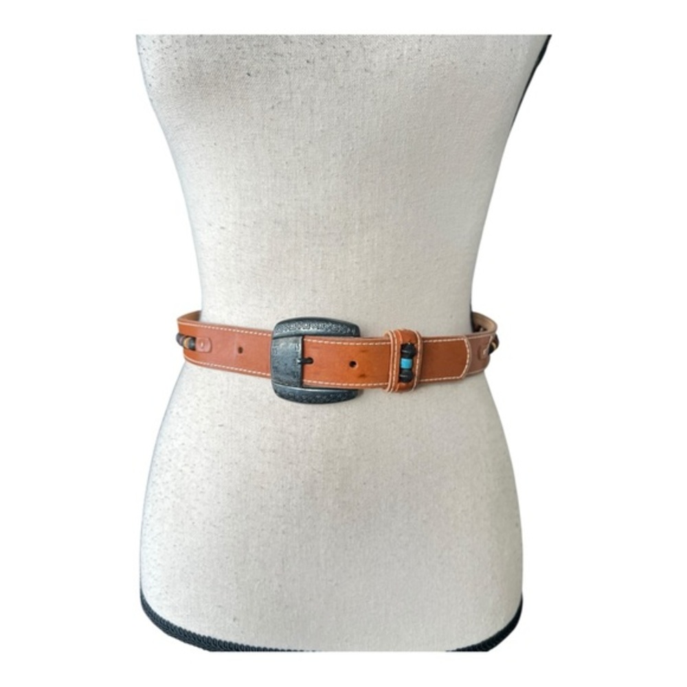 Vintage Details Tan Leather Belt with Silver Buckle Size S